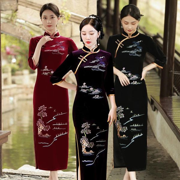 ethnic clothing traditional women half sleeve embroidery velour qipao vintage oriental female cheongsam chinese formal dress oversize 4xl, Red
ethnic clothing traditional women half sleeve embroidery velour qipao vintage oriental female cheongsam chinese formal dress oversize 4xl, Red