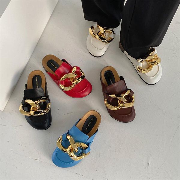 brand design gold chain women slipper closed toe slip on mules shoes round low heels casual slides flip flop slippers, Black
brand design gold chain women slipper closed toe slip on mules shoes round low heels casual slides flip flop slippers, Black
