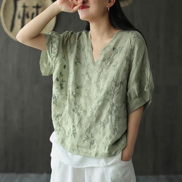 summer arts style womens t shirt batwing sleeve loose v neck tee femme floral embroidery vintage cotton linen s941, White
summer arts style womens t shirt batwing sleeve loose v neck tee femme floral embroidery vintage cotton linen s941, White