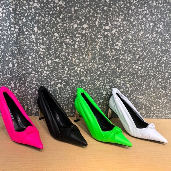 dress shoes women party pointed toe slip on metal heel pumps ladies genuine leather zapatillas mujer designer, Black