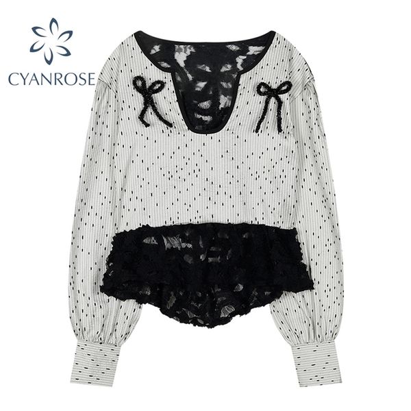irregular patchwork lace blouses or dot print ruched bownot design vintage chic shirts ladies elegant streetwear ins blusas 210430, White
irregular patchwork lace blouses or dot print ruched bownot design vintage chic shirts ladies elegant streetwear ins blusas 210430, White