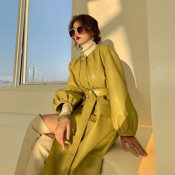 women's leather & faux long oversized windbreaker long-sleeved round neck loose autumn fashion green black street wear d23530
women's leather & faux long oversized windbreaker long-sleeved round neck loose autumn fashion green black street wear d23530