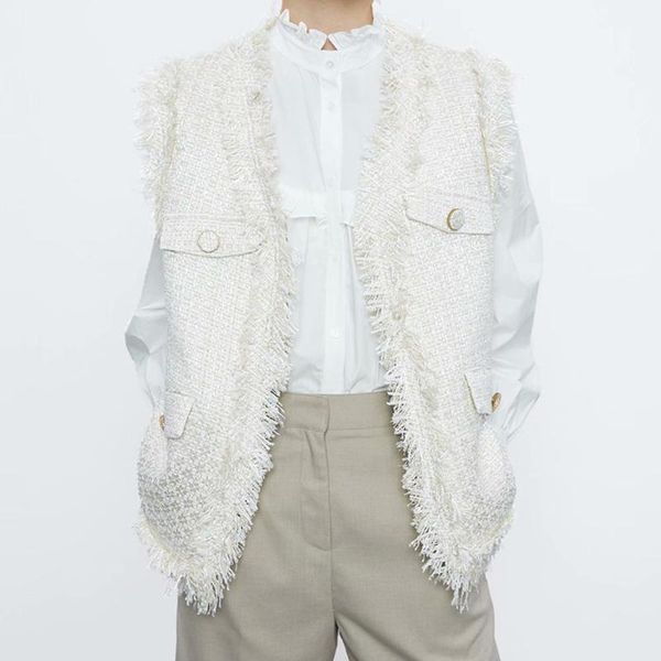 women's vests waistcoat jacket veste woman wiosenna sans manche fringe stitching fake pocket kurtka damska tweed all-match loose sleeve, Black;white
women's vests waistcoat jacket veste woman wiosenna sans manche fringe stitching fake pocket kurtka damska tweed all-match loose sleeve, Black;white