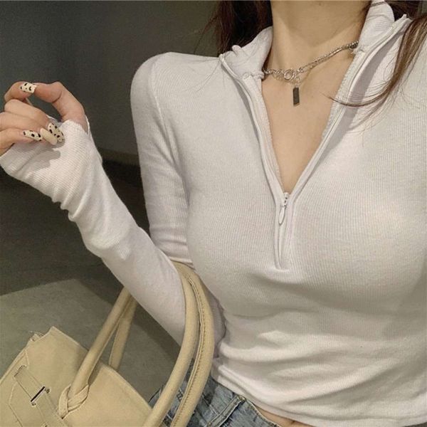 women's sweaters hoodies long sleeve t-shirt spring and autumn foreign style slim v-neck bottom coat korean fashion zipper short tight, White;black
women's sweaters hoodies long sleeve t-shirt spring and autumn foreign style slim v-neck bottom coat korean fashion zipper short tight, White;black