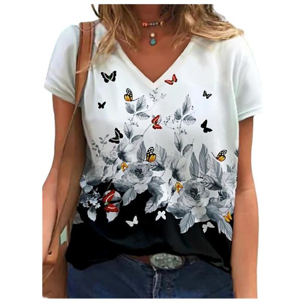 women's t-shirt arriveal 2021 summer butterfly flower print women v-neck street casual tee oversized 4xl 5xl short sleeve top, White
women's t-shirt arriveal 2021 summer butterfly flower print women v-neck street casual tee oversized 4xl 5xl short sleeve top, White