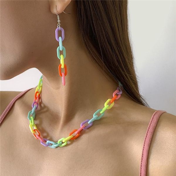 earrings & necklace rainbow colorful acrylic short choker necklaces collar statement resin drop dangle for women jewelry set, Silver
earrings & necklace rainbow colorful acrylic short choker necklaces collar statement resin drop dangle for women jewelry set, Silver
