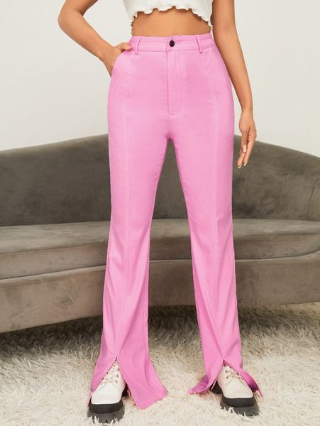 seam front slit hem pants t6yh#, Black;white
seam front slit hem pants t6yh#, Black;white