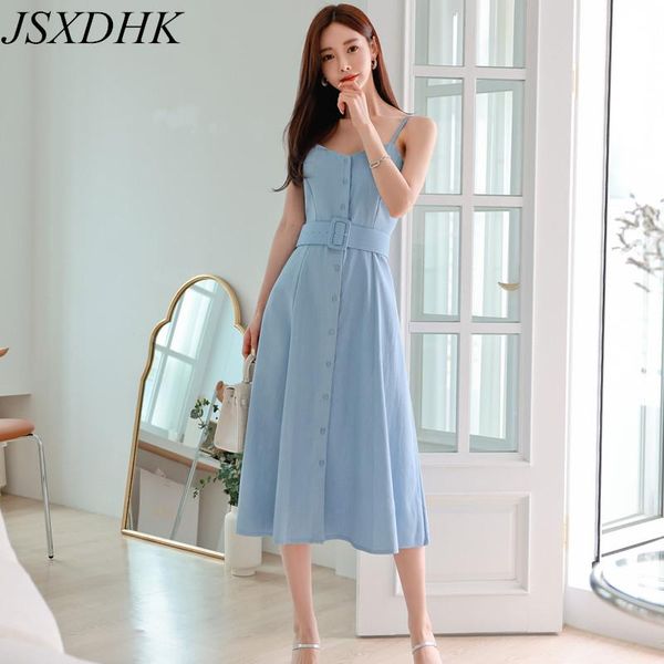 casual dresses jsxdhk elegant summer women spaghetti strap dress 2021 korean v neck blue single breasted office midi with belt, Black;gray
casual dresses jsxdhk elegant summer women spaghetti strap dress 2021 korean v neck blue single breasted office midi with belt, Black;gray