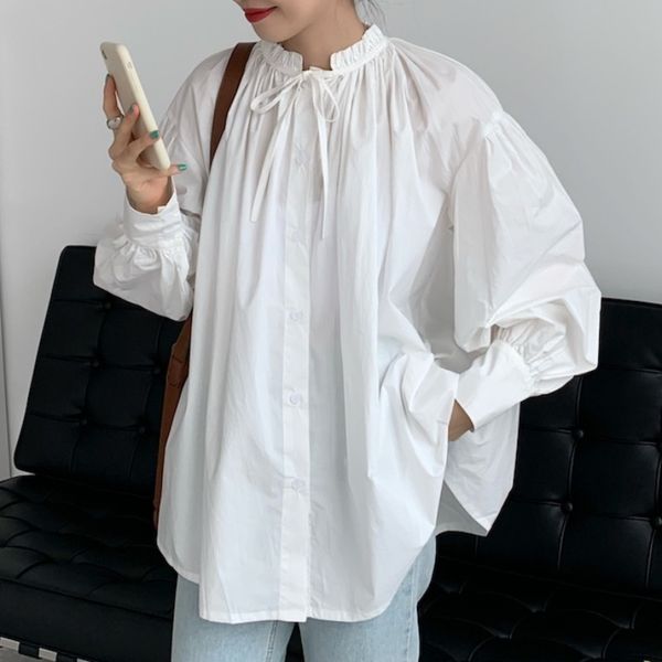 solid white stand shirt women autumn new student korean style retro loose all-match slim cardigan blouse women 210421
solid white stand shirt women autumn new student korean style retro loose all-match slim cardigan blouse women 210421