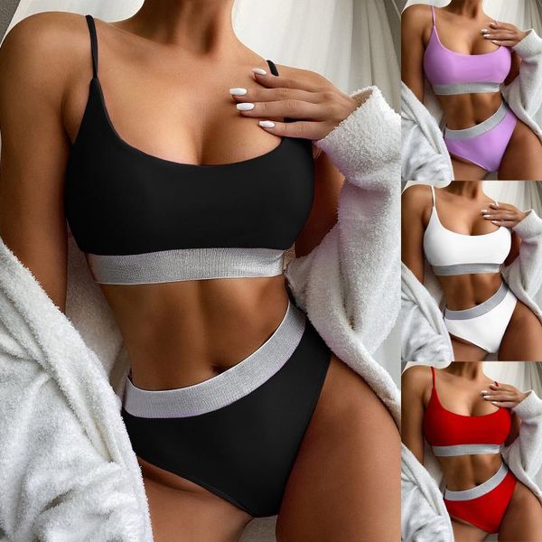 women's swimwear 2021 bikinis set women bikini solid splicing two-piece swimsuit beachwear seti, White;black
women's swimwear 2021 bikinis set women bikini solid splicing two-piece swimsuit beachwear seti, White;black