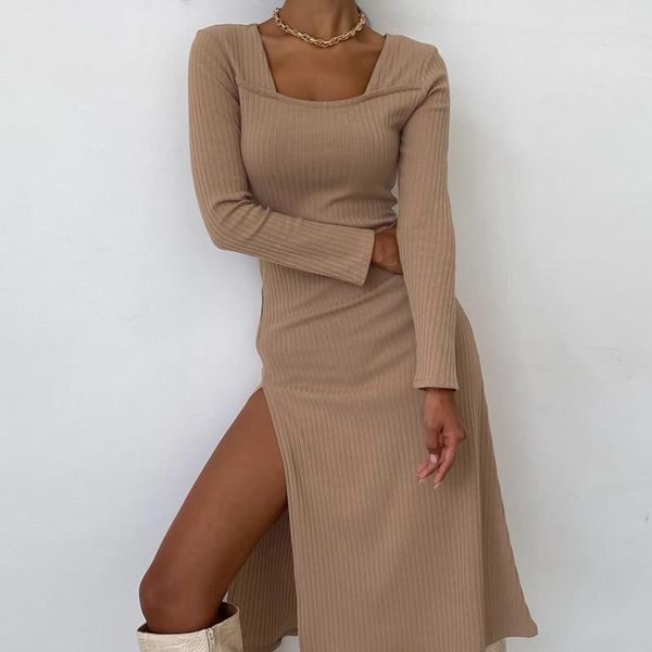 casual dresses autumn women long sleeve solid color slit elastic knit dress, Black;gray
casual dresses autumn women long sleeve solid color slit elastic knit dress, Black;gray