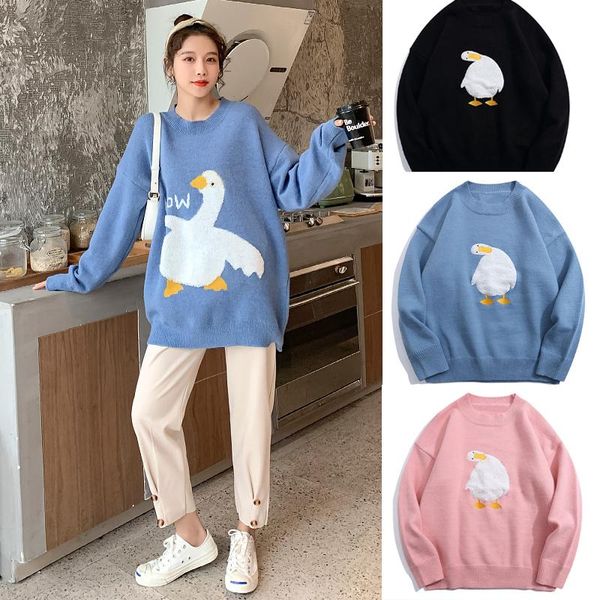 women's sweaters autumn winter cartoon duck pattern knitted harajuku o-collar pink blue loose sweater fashion female pullover, White;black
women's sweaters autumn winter cartoon duck pattern knitted harajuku o-collar pink blue loose sweater fashion female pullover, White;black