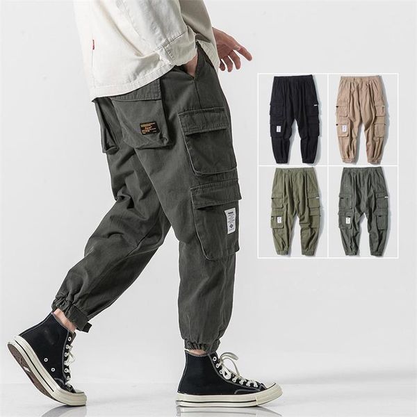 men's pants spring autumn cargo multi-pocket cotton casual trousers solid color tie feet loose sweatpants, Black
men's pants spring autumn cargo multi-pocket cotton casual trousers solid color tie feet loose sweatpants, Black