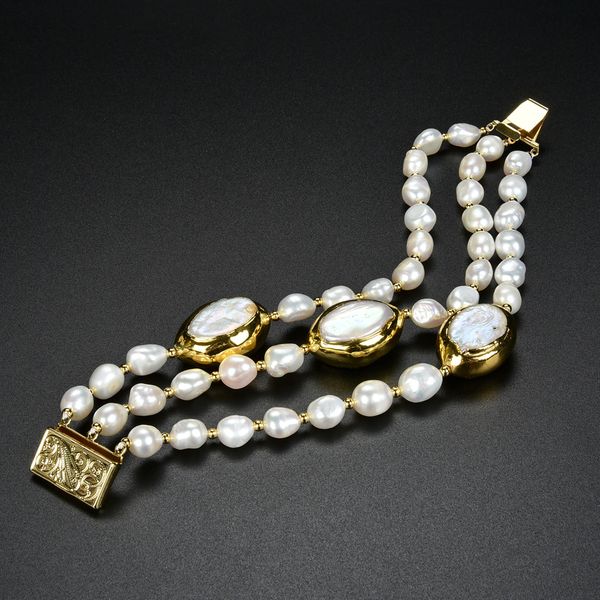 guaiguai jewelry pearl bangle 3 rows cultured white baroque keshi pearl bracelet for women real jewlery lady fashion jewellery, Black
guaiguai jewelry pearl bangle 3 rows cultured white baroque keshi pearl bracelet for women real jewlery lady fashion jewellery, Black
