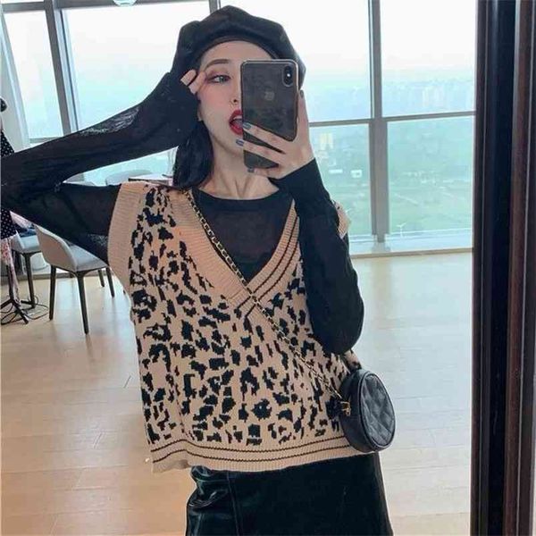 leopard sweater women's winter loose student korean v-neck pullover vest jacket short women 210427, Black;white
leopard sweater women's winter loose student korean v-neck pullover vest jacket short women 210427, Black;white