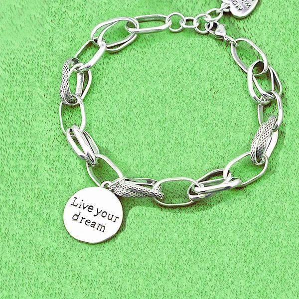 link, chain 2021korean style silver plated live your dream pendant bracelet retro thick round wafer letter female jewelry, Black
link, chain 2021korean style silver plated live your dream pendant bracelet retro thick round wafer letter female jewelry, Black