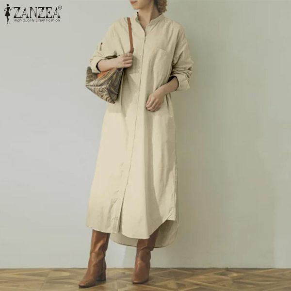 women's autumn cotton maxi shirt dress zanzea stand up collar long sleeves robe femme casual office side fork vestidos plus size dresse, Black;gray
women's autumn cotton maxi shirt dress zanzea stand up collar long sleeves robe femme casual office side fork vestidos plus size dresse, Black;gray