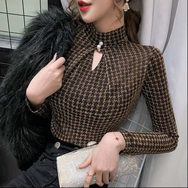 spring women t shirts summer elastic shiny clothes houndstooth shirt hollow out ropa mujer bottoming tees t02313, White
spring women t shirts summer elastic shiny clothes houndstooth shirt hollow out ropa mujer bottoming tees t02313, White