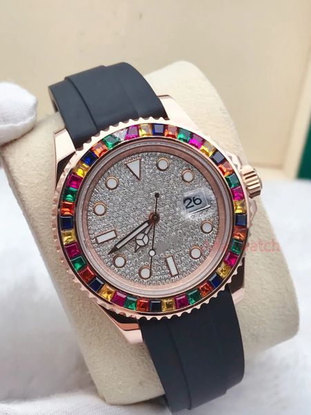 40 mm automatic mechanical men's watch black rubber belt trap rainbow full drill single calendar luxury waterproof durable, Slivery;brown
40 mm automatic mechanical men's watch black rubber belt trap rainbow full drill single calendar luxury waterproof durable, Slivery;brown