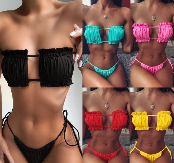 women's swimwear famous straples ruffles bandage women bikini set pure color sumwear 2021 push up padded bathing suit, White;black
women's swimwear famous straples ruffles bandage women bikini set pure color sumwear 2021 push up padded bathing suit, White;black