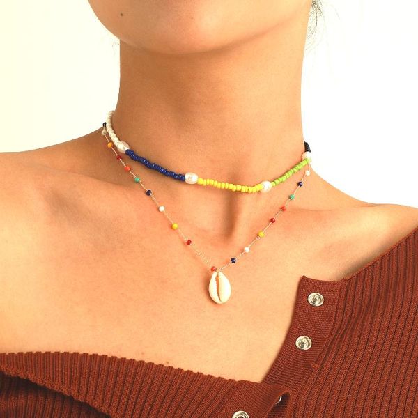 chains bohemian double layer shell pendant chain necklaces colorful rice bead alloy butterfly necklace for femme fashion summer jewelry, Silver
chains bohemian double layer shell pendant chain necklaces colorful rice bead alloy butterfly necklace for femme fashion summer jewelry, Silver