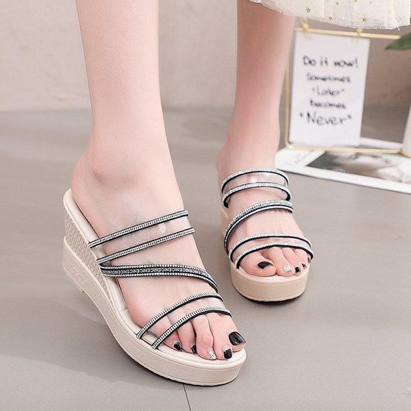 platform wedge slippers sandals women crystal transparent pvc summer open toe thick sole slides beige black 
platform wedge slippers sandals women crystal transparent pvc summer open toe thick sole slides beige black