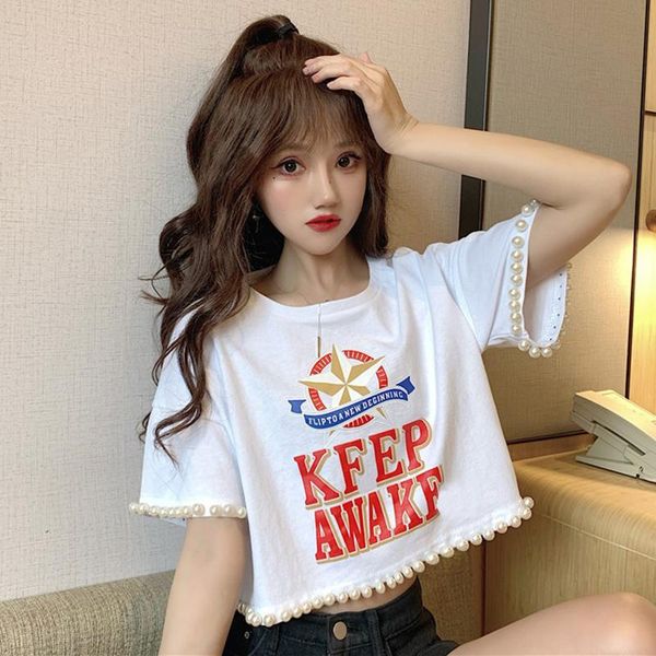 european summer design sense niche beaded loose high waist white short-sleeved short t-shirts women fashion streetwear 2021 women's t-
european summer design sense niche beaded loose high waist white short-sleeved short t-shirts women fashion streetwear 2021 women's t-