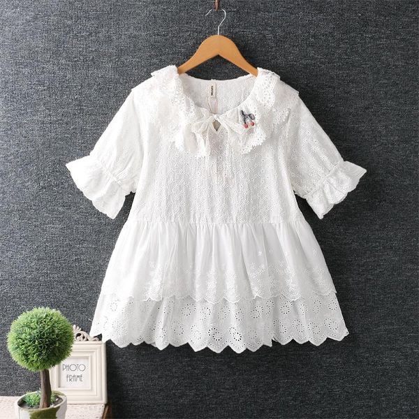 women's blouses & shirts hollow flower double layer collar solid embroidered pullover women short sleeve fairy princess style shirt ht6, White
women's blouses & shirts hollow flower double layer collar solid embroidered pullover women short sleeve fairy princess style shirt ht6, White