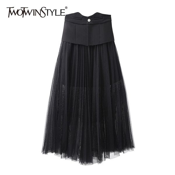 elegant black skirt for women high waist patchwork mesh a line midi skirts casual female summer fashion 210521
elegant black skirt for women high waist patchwork mesh a line midi skirts casual female summer fashion 210521