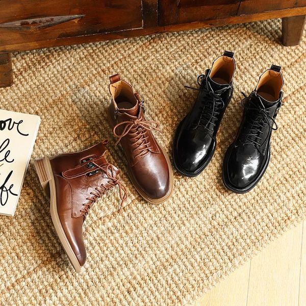boots osunlina 2021 fashion retro patent leather round toe low square heels lace up comfortable short autumn winter, Black
boots osunlina 2021 fashion retro patent leather round toe low square heels lace up comfortable short autumn winter, Black