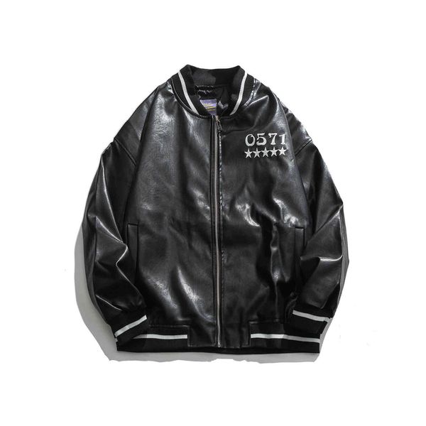 fashion leather jacket men's autumn 2021 letter embroidery stand collar pu air force pilot, Black
fashion leather jacket men's autumn 2021 letter embroidery stand collar pu air force pilot, Black