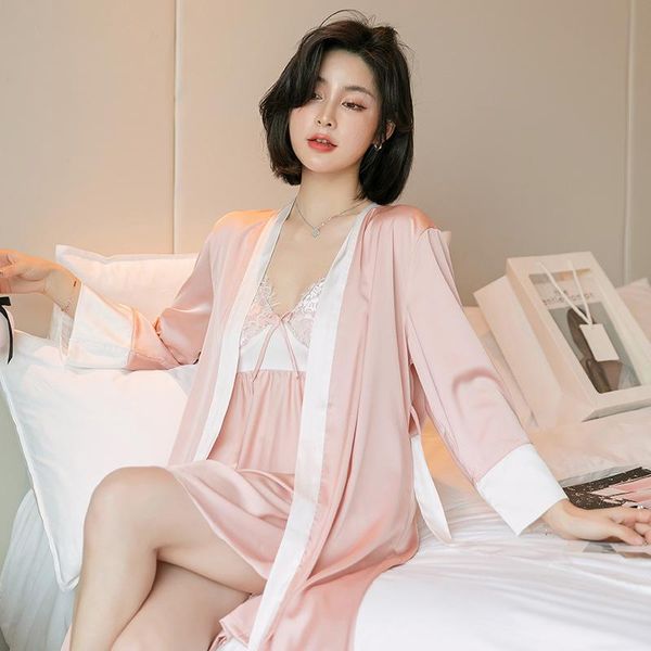women's sleepwear womens bow lace trim 2pcs nighty suit v-neck strap nightdress spring summer ice silk robe gown intimate homewear, Black;red
women's sleepwear womens bow lace trim 2pcs nighty suit v-neck strap nightdress spring summer ice silk robe gown intimate homewear, Black;red