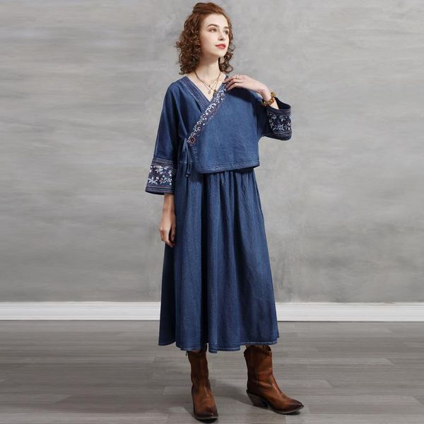 casual dresses qpfjqd ladies embroidered denim dress v-neck half sleeve women loose solid color belt retro spring autumn, Black;gray
casual dresses qpfjqd ladies embroidered denim dress v-neck half sleeve women loose solid color belt retro spring autumn, Black;gray