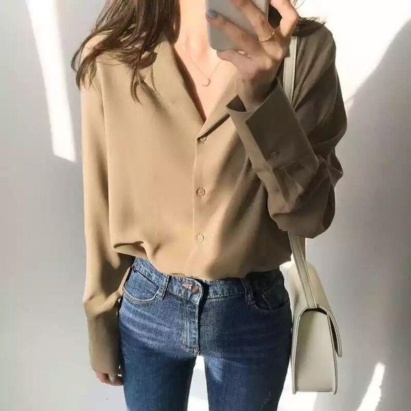 notched chiffon khaki shirts female 2021 long sleeve korean elegant blouse workwear button up womens white/black women's blouses &
notched chiffon khaki shirts female 2021 long sleeve korean elegant blouse workwear button up womens white/black women's blouses &