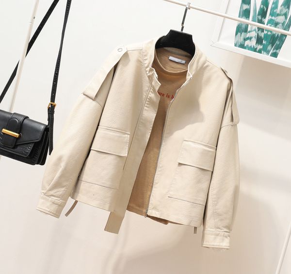 women's suits & blazers original design female's stand collar loose leather jacket blazer punk dj leather short jacket motorcycle, White;black