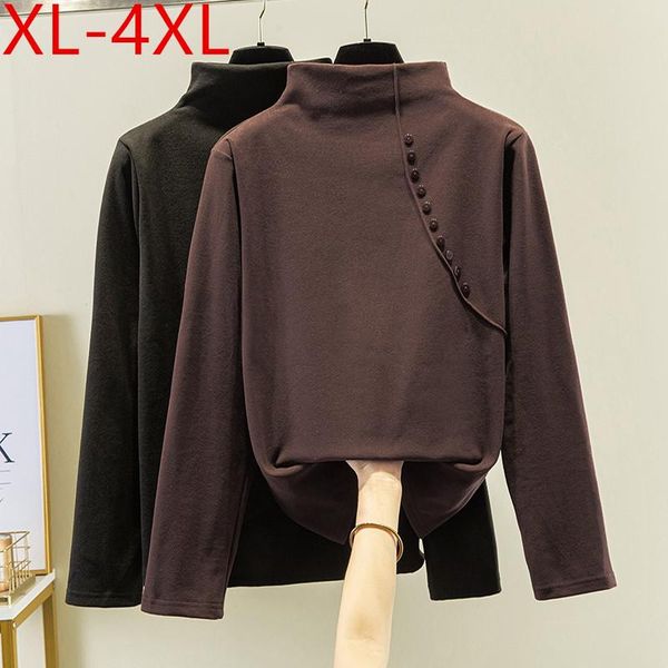 plus size t-shirt missfansiqi autumn winter women high collar long sleeve cotton button brown large loose casual tees 4xl, Black
plus size t-shirt missfansiqi autumn winter women high collar long sleeve cotton button brown large loose casual tees 4xl, Black