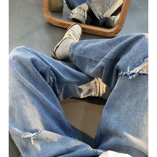 men's jeans ripped for men hombre summer 2022 loose straight high street pants korean trend capris hip hop streetwear, Blue
men's jeans ripped for men hombre summer 2022 loose straight high street pants korean trend capris hip hop streetwear, Blue