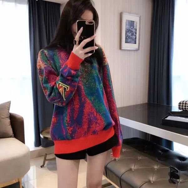designer knits sweater fashion gradient contrast color retro round neck long sleeve sweaters, White
designer knits sweater fashion gradient contrast color retro round neck long sleeve sweaters, White