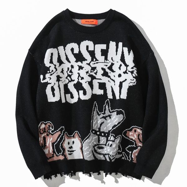 men's sweaters men vintage korean dogs knit winter hiphop oversize couple knitwear women fall harajuku ripped sweater pullover, White;black
men's sweaters men vintage korean dogs knit winter hiphop oversize couple knitwear women fall harajuku ripped sweater pullover, White;black