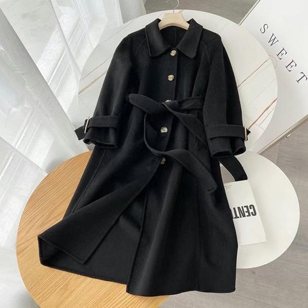 women's wool & blends autumn and winter 2021 collar long sleeve medium small fragrant wind double-sided tweed coat women, Black
women's wool & blends autumn and winter 2021 collar long sleeve medium small fragrant wind double-sided tweed coat women, Black