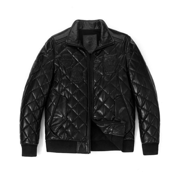 men's leather & faux palaleather black patched quilted genuine bomber jacket
men's leather & faux palaleather black patched quilted genuine bomber jacket