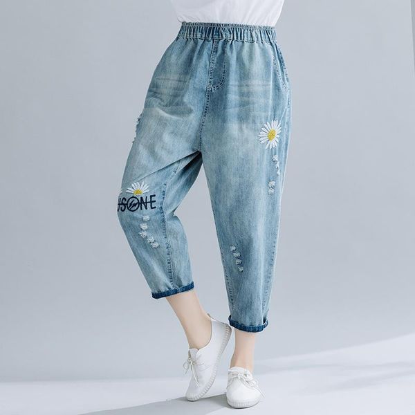 women's jeans johnature casual korean embroidery floral loose pants 2021 summer elastic waist ankle-length harem women, Blue
women's jeans johnature casual korean embroidery floral loose pants 2021 summer elastic waist ankle-length harem women, Blue