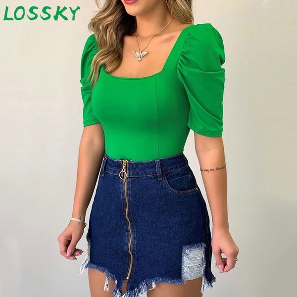 summer ladies casual green puff sleeve t-shirt square collar short slim elegant shirts white basic tshirt 210520
summer ladies casual green puff sleeve t-shirt square collar short slim elegant shirts white basic tshirt 210520