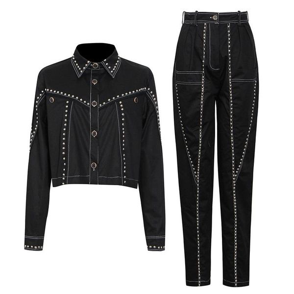 women's two piece pants fabpop autumn winter patchwork casual set wome long sleeve rivet coats high waist full solid suits female gc086, White
women's two piece pants fabpop autumn winter patchwork casual set wome long sleeve rivet coats high waist full solid suits female gc086, White