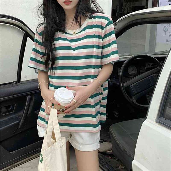women's t-shirt new striped cotton tee students casual all match basic summer loose streetwear short sleeves t-shirts, White
women's t-shirt new striped cotton tee students casual all match basic summer loose streetwear short sleeves t-shirts, White