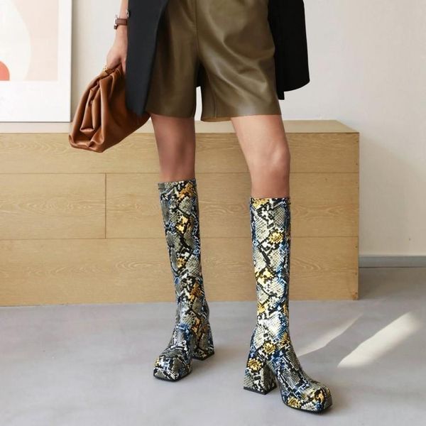 boots style square head white snake pattern thick heel is thinner than knee high barrel knight women's, Black
boots style square head white snake pattern thick heel is thinner than knee high barrel knight women's, Black