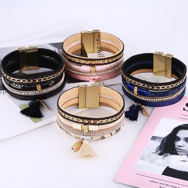 charm bracelets women leather bangles&bracelets magnetic-clasp weave multi-layer bracelet colorful tassel leaf pendant boho fashion accessor, Golden;silver
charm bracelets women leather bangles&bracelets magnetic-clasp weave multi-layer bracelet colorful tassel leaf pendant boho fashion accessor, Golden;silver
