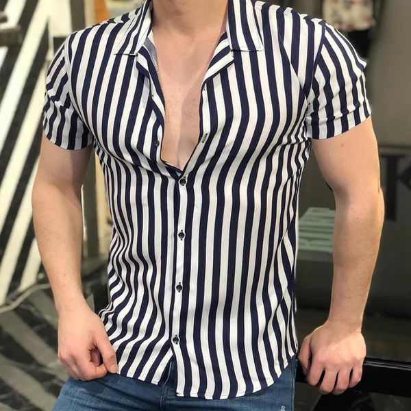 men's casual shirts 2021 summer striped printed turn-down collar shirt men fashion short sleeve slim fit buttoned mens streetwear, White;black
men's casual shirts 2021 summer striped printed turn-down collar shirt men fashion short sleeve slim fit buttoned mens streetwear, White;black