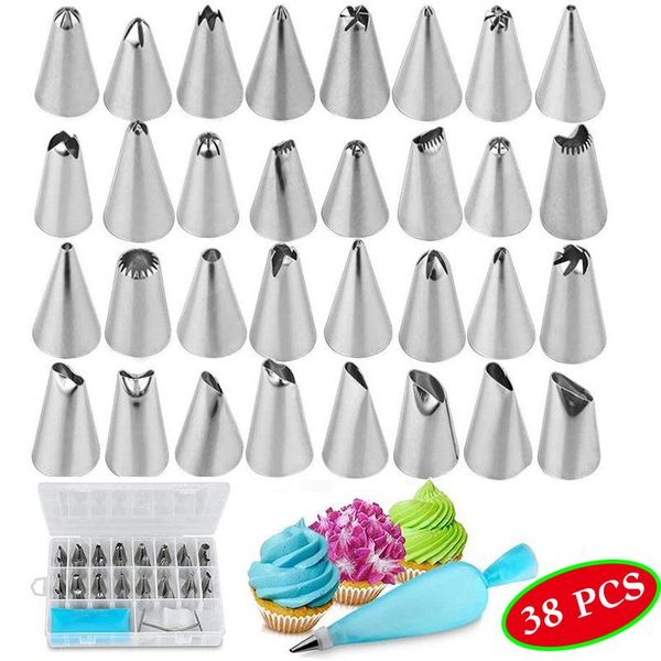 38pcs/set piping bag nozzle set pastry sleeve diy cake decorating tool reusable silicone cream stainless steel baking & tools
38pcs/set piping bag nozzle set pastry sleeve diy cake decorating tool reusable silicone cream stainless steel baking & tools