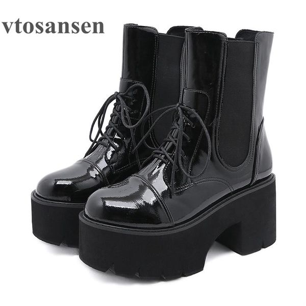 boots shoespring autumn women patent leather lace up ankle high heels elastic band chunky platform heel ladies party shoes, Black
boots shoespring autumn women patent leather lace up ankle high heels elastic band chunky platform heel ladies party shoes, Black